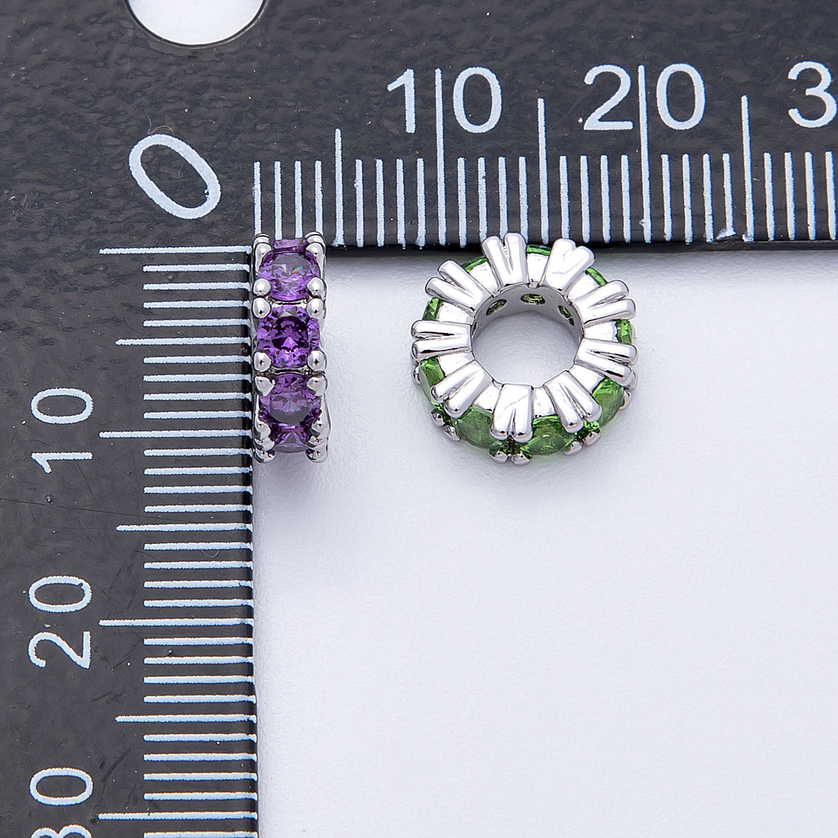11mm Birthstone Micro Paved CZ Personalized Rondelle Spacer Set | Beads-00052 ~ Beads-00063