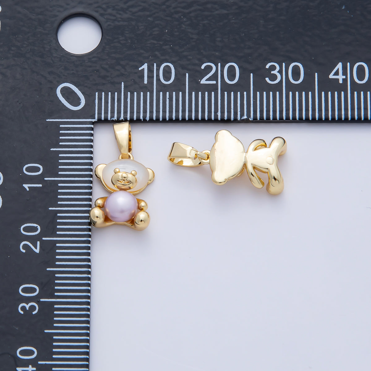 18K Gold Filled 13mm Pink, Purple Shell Pearl Teddy Bear Mini Pendant | AF1188