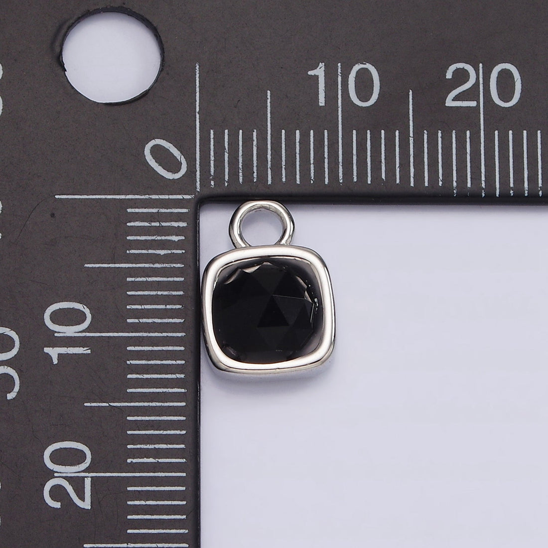 White Gold Filled Square Multifaceted Natural Gemstone Personalized Add-On Silver Charm | AC1530 - AC1542