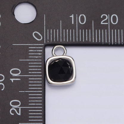 White Gold Filled Square Multifaceted Natural Gemstone Personalized Add-On Silver Charm | AC1530 - AC1542