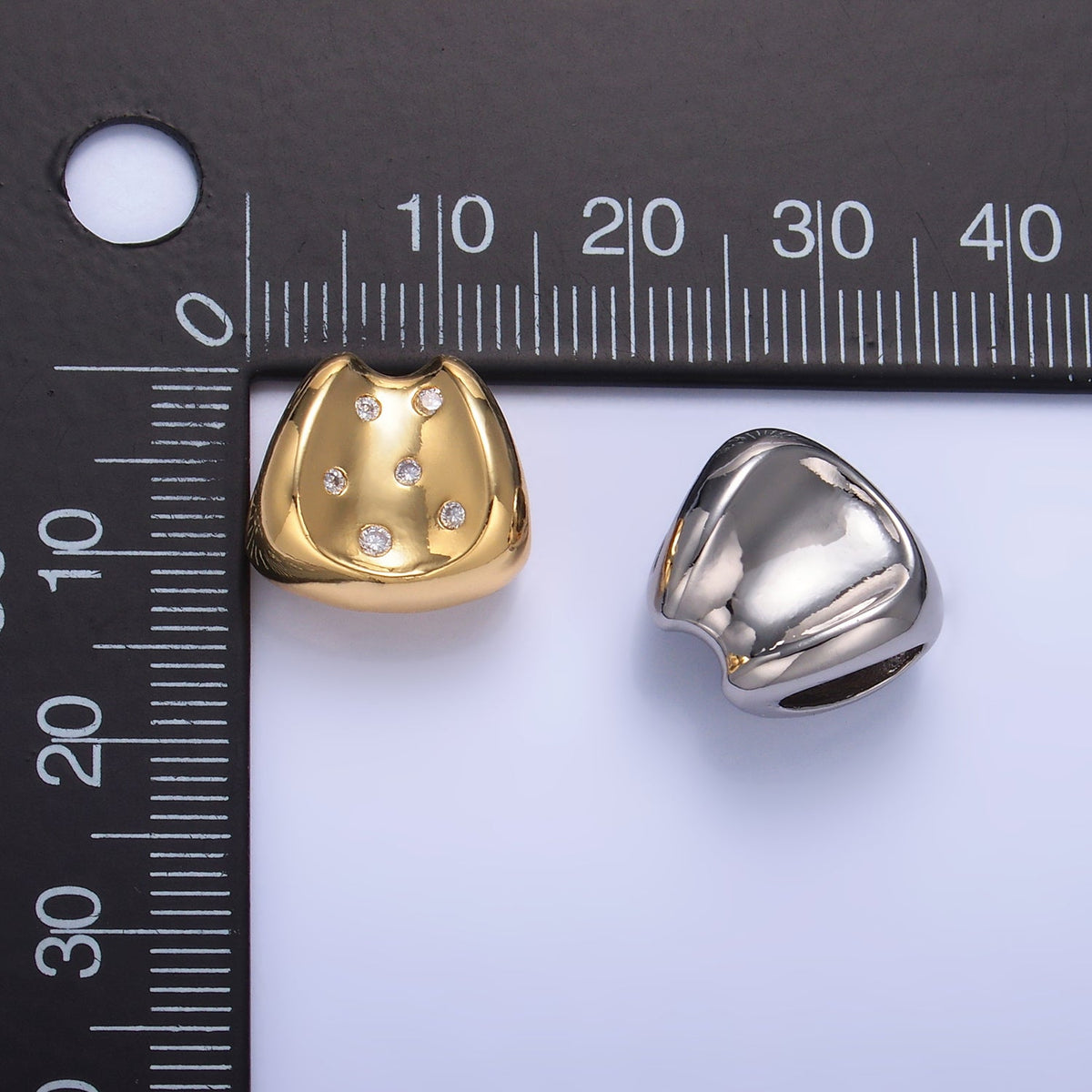 24K Gold Filled 13.5mm CZ Dotted Geometric Edged Bead in Gold &amp; Silver | B289
