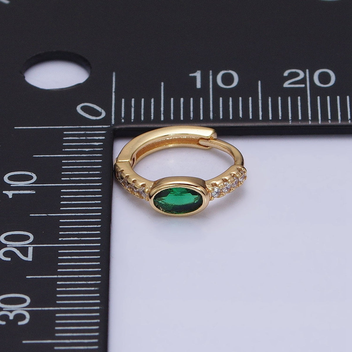 16K Gold Filled Emerald Green Oval Micro Paved CZ 13mm Huggie Earring in Gold &amp; Silver | AD865 AD866