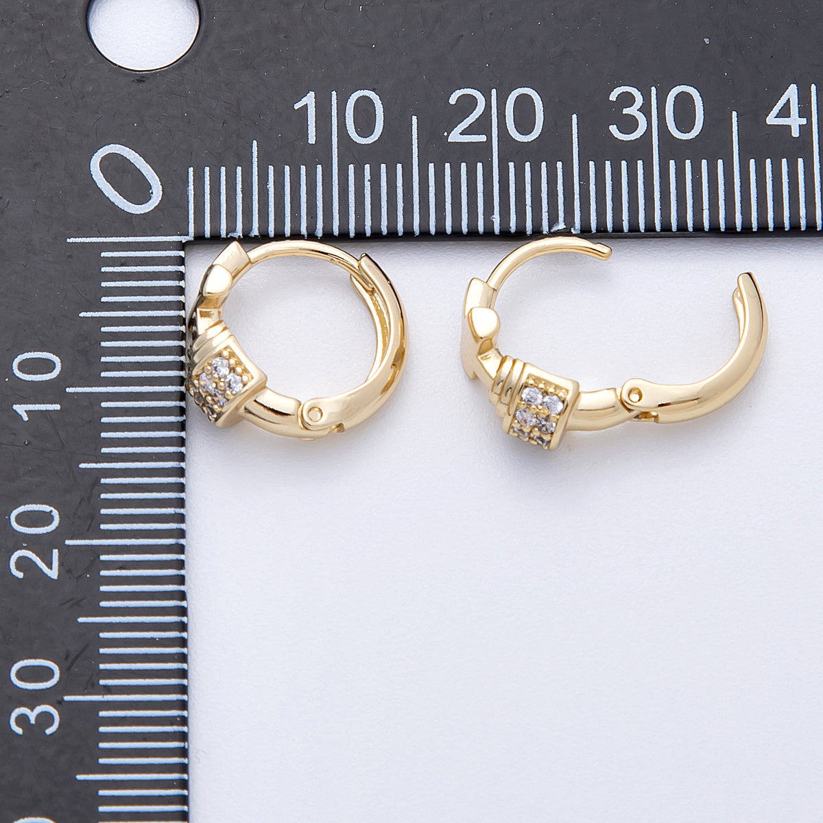 14K Gold Filled 13.5mm Micro Paved CZ Cross Religious Huggie | Earrings-00180