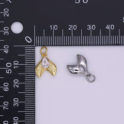 24K Gold Filled 13.5mm Clear CZ Teardrop Lined Fish Tail Charm in Gold &amp; Silver | N858