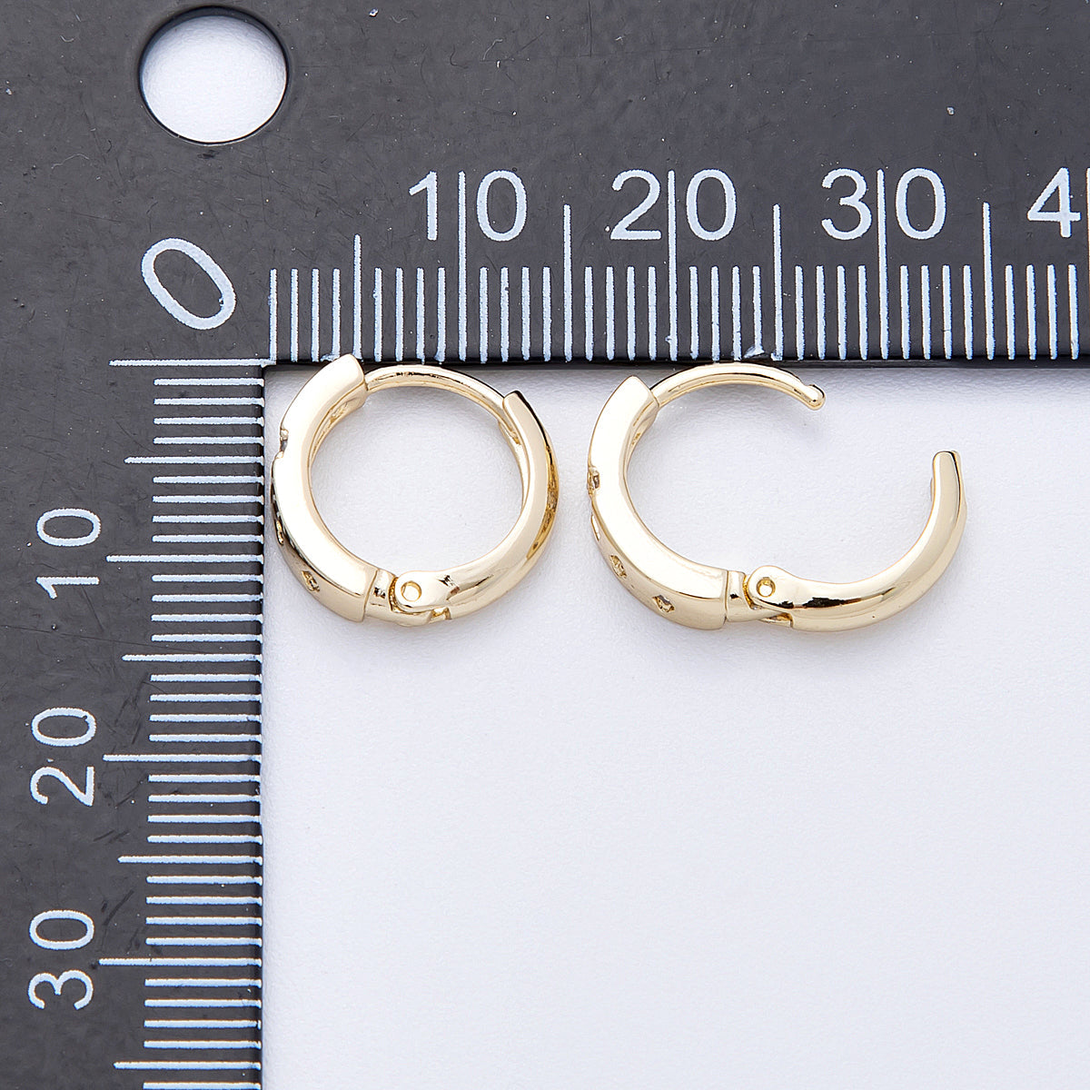 14K Gold Filled 13mm Clear CZ Dotted Cross Cartilage Huggie Earrings | Earrings-00179