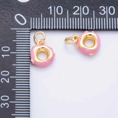 18K Gold Filled 14mm Pink Enamel Strawberry Donut 3D Multidimensional Charm | AH917