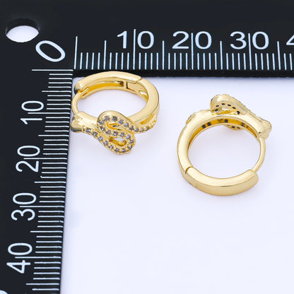 24K Gold Filled 15mm Micro Paved CZ Curved Snake Huggie Earrings in Silver &amp; Huggie | AB1619 AB1620