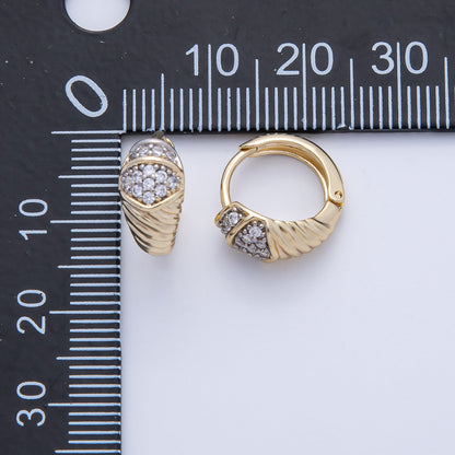 14K Gold Filled 15mm Micro Paved CZ Croissant Huggie Earrings | Earrings-00074