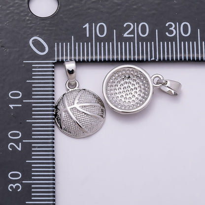 Silver 15mm Basketball Dome Sport Pendant | Charms-00874