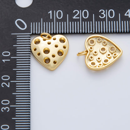 18K Gold Filled 15mm Open Dotted Cheese Heart Charm | AF1413