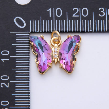 14K Gold Filled 15mm Blue Acrylic Micro Paved CZ Butterfly Charm | E848