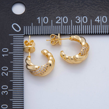 18K Gold Filled Micro Paved CZ Croissant C-Shaped Hoop Earrings in Gold and Silver | AI411 AJ152