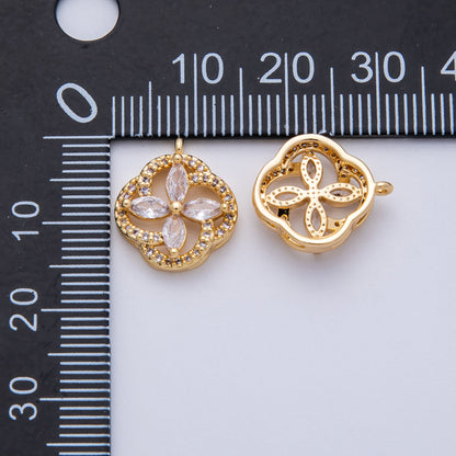 14K Gold Filled 15.3mm Clear Micro Paved CZ Marquise Flower Open Charm | Charms-00045