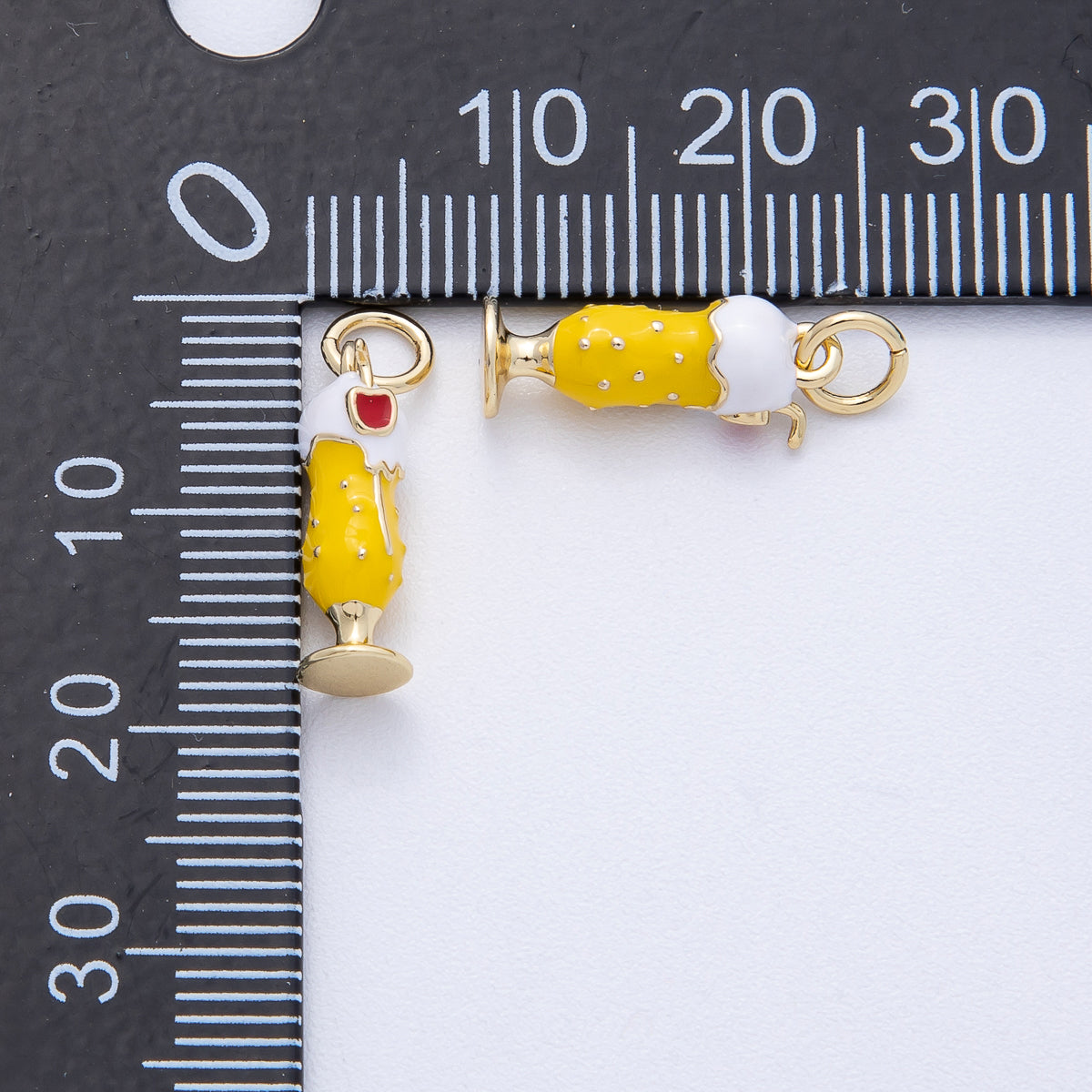 14K Gold Filled 15.5mm White, Yellow Enamel Milkshake Drink 3D Multidimensional Charm | AK118
