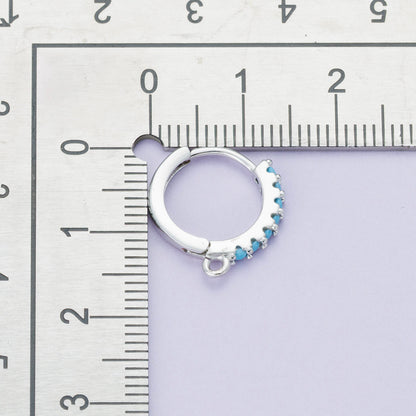 Rhodium Plated 16mm Pink, Turquoise Micro Paved CZ Open Loop Drop Huggie Earrings | Findings-00085 Findings-00086