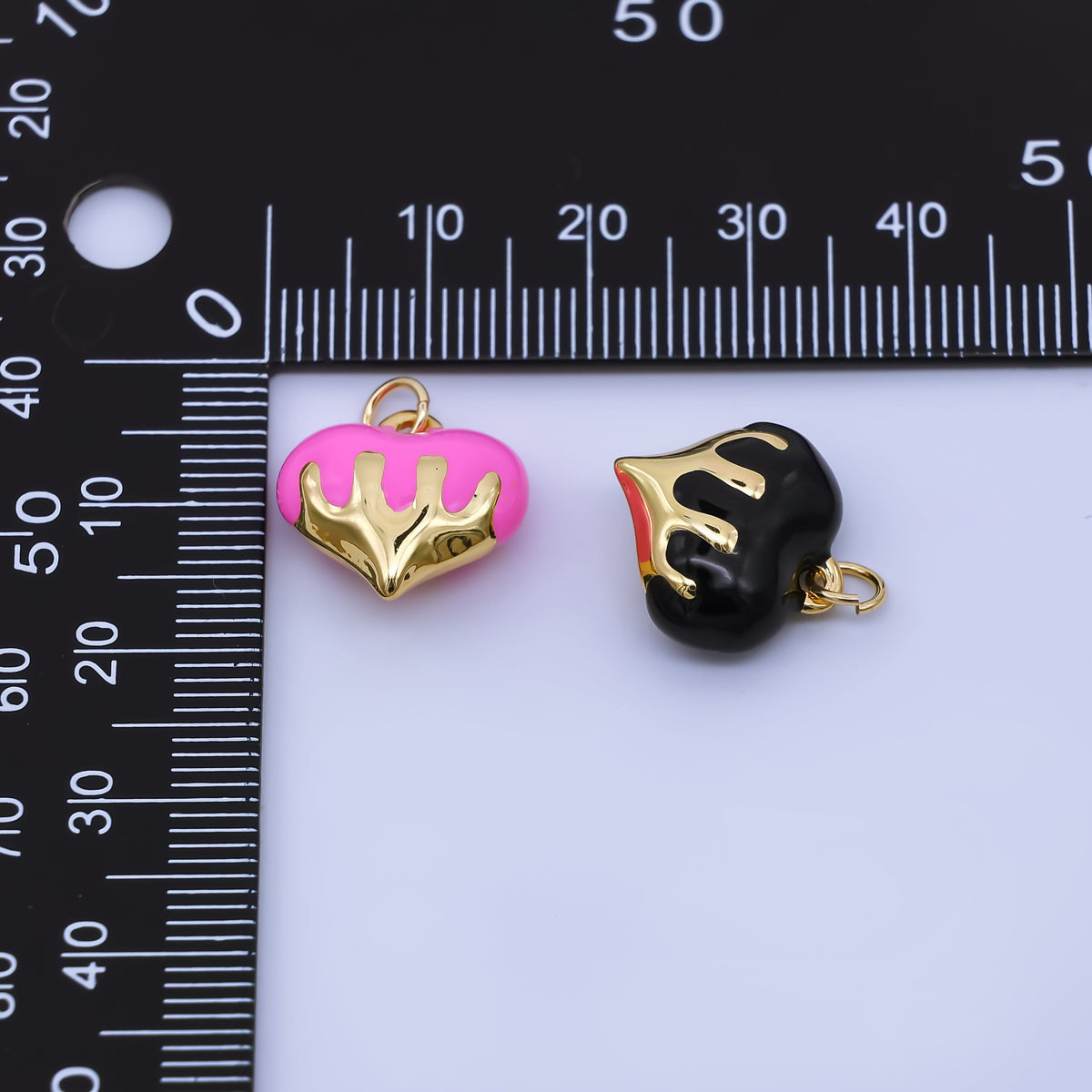 24K Gold Filled 16mm Blue, White, Pink, Red, Black Molten Drip Heart Multidimensional 3D Charm | AJ426 - AJ428
