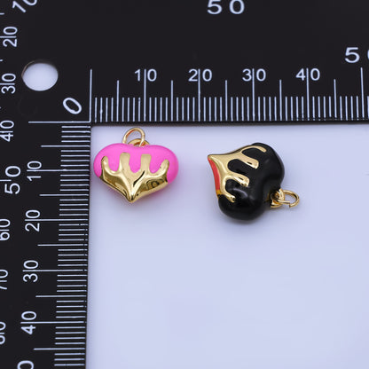 24K Gold Filled 16mm Blue, White, Pink, Red, Black Molten Drip Heart Multidimensional 3D Charm | AJ426 - AJ428