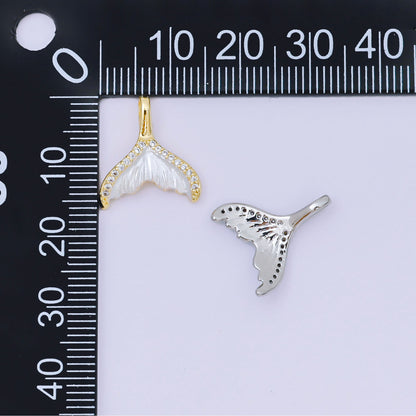 24K Gold Filled 16mm Micro Paved CZ Shell Pearl Mermaid Tail Fish Pendant in Gold &amp; Silver | AA1575