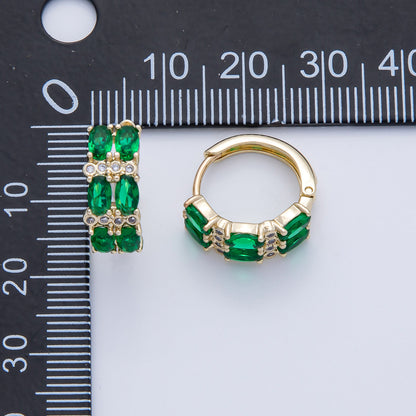 14K Gold Filled 16mm Green CZ Double Oval Huggie Earrings | Earrings-00092