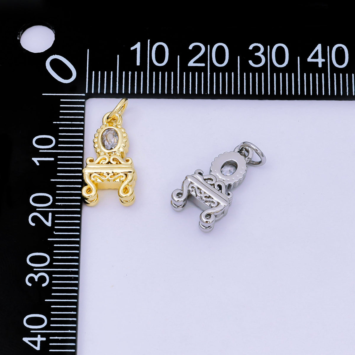 14K Gold Filled Clear CZ Vanity Table 3D Multidimensional Charm in Gold &amp; Silver | AJ483