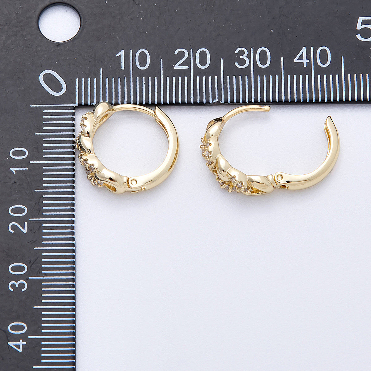 14K Gold Filled 15.5mm Micro Paved CZ Curb Chain Cartilage Huggie Earrings | Earrings-00171