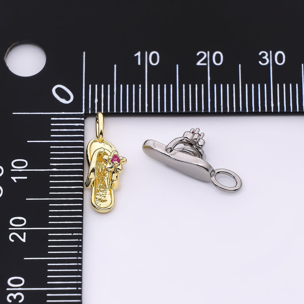 24K Gold Filled 14mm Fuchsia Flower CZ Flip Flop Sandals Pendant in Gold &amp; Silver | AH528