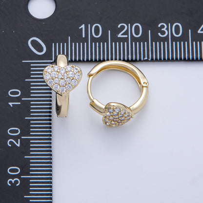14K Gold Filled 17mm Micro Paved CZ Heart Cartilage Huggie Earrings | Earrings-00066