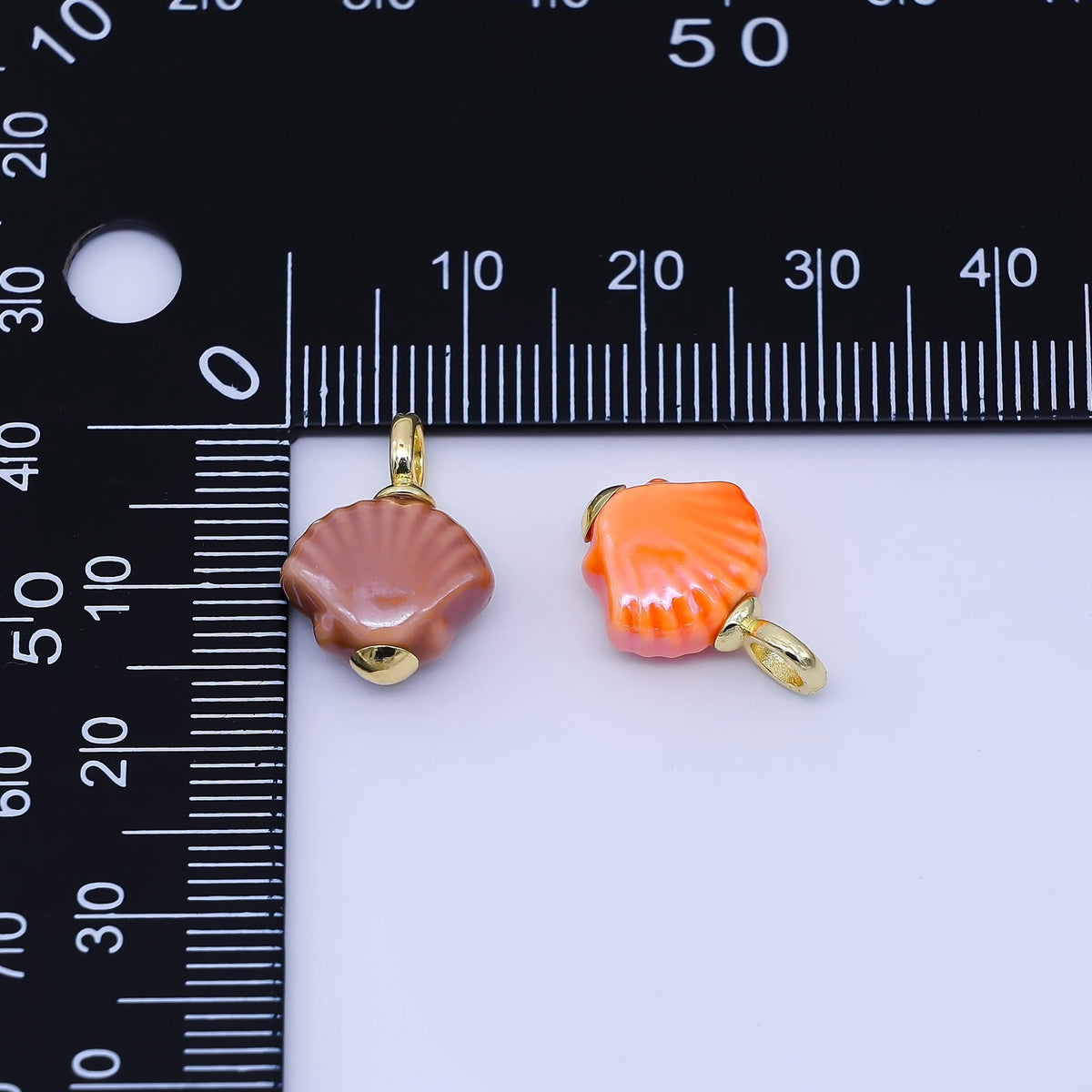 24K Gold Filled 12mm Handmade Ceramic Clam Seashell Charm | AF1577 - 1582