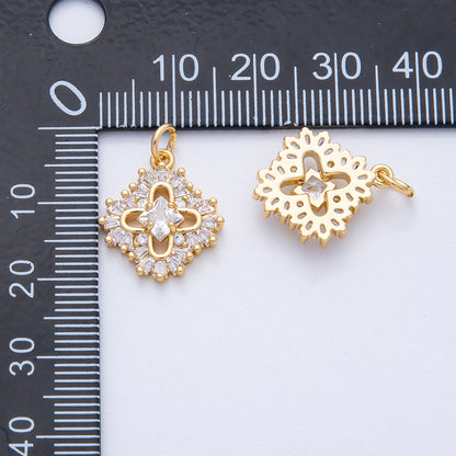 18K Gold Filled 17mm Clear Baguette CZ Clover Flower Open Charm | AK181