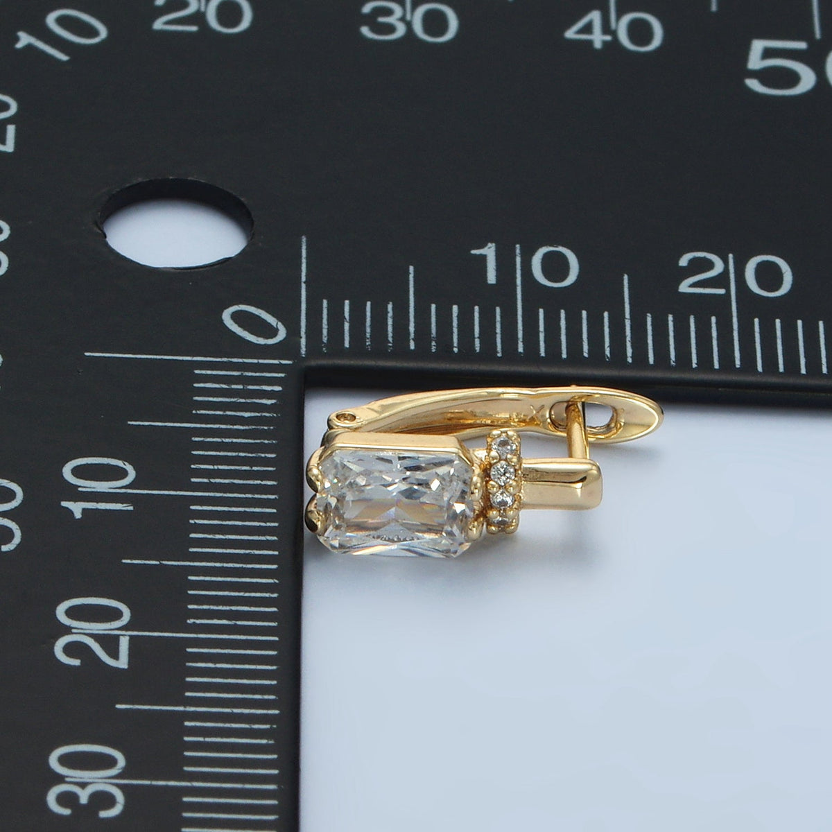 14K Gold Filled Baguette CZ Micro Paved English Lock Hoop Earrings in Gold &amp; Silver | AB1243 AB1244