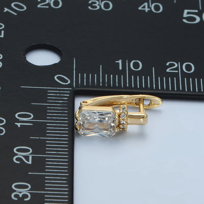 14K Gold Filled Baguette CZ Micro Paved English Lock Hoop Earrings in Gold &amp; Silver | AB1243 AB1244