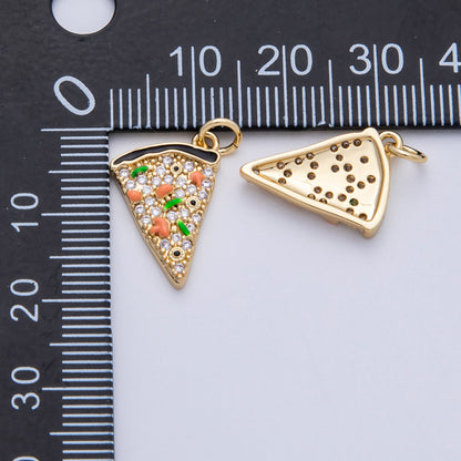 18K Gold Filled 17.5mm Multicolor Micro Paved CZ Pizza Slice Charm | Charms-00150