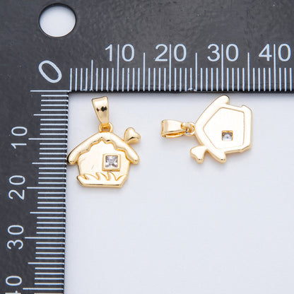 16K Gold Filled 17.5mm Clear CZ Square House Home Pendant | AH808