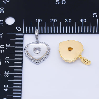 24K Gold Filled 18mm Clear Micro Paved CZ Shell Pearl Bezel Heart Pendant in Gold &amp; Silver | AA1682