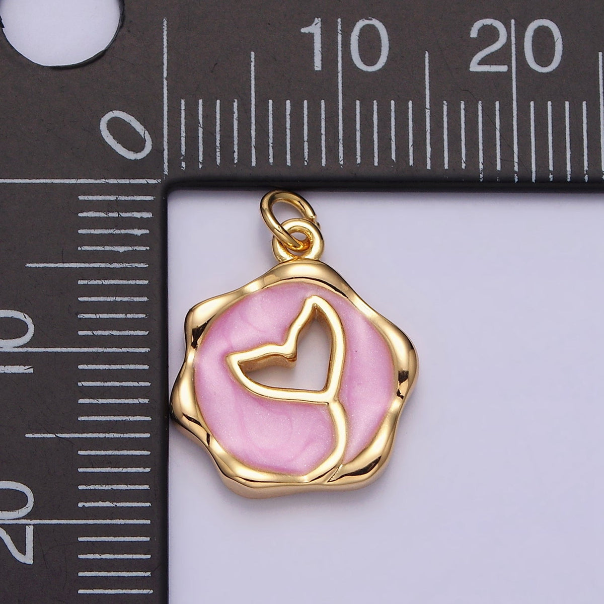 16K Gold Filled White, Pink, Blue Ocean Whale Tail Glitter Enamel Stamped Round Charm in Gold &amp; Silver | AC1093 - AC1098