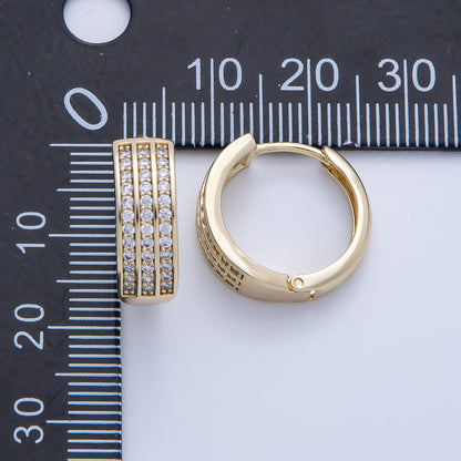 14K Gold Filled 18mm Triple Micro Paved CZ Huggie Earrings | Earrings-00091
