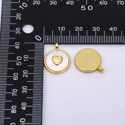 24K Gold Filled 20mm Heart Shell Pearl Round Mini Charm | AH566