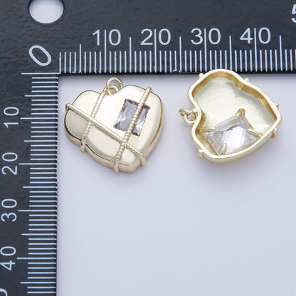 14K Gold Filled 20mm Clear Baguette CZ Rope Tied Chubby Heart Charm | AF1480