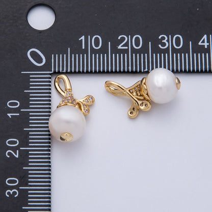 18K Gold Filled 20mm Micro Paved CZ Shell Pearl Button Plant Charm | Charms-00145