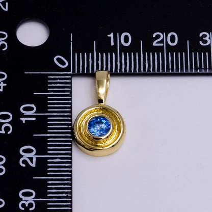 14K Gold Filled Birthstone CZ Lined-Bezel Round Pendant | N1970