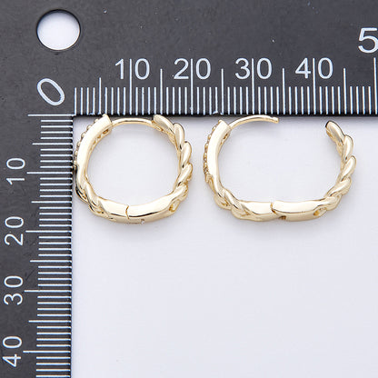 14K Gold Filled 18mm Micro Paved CZ Curb Chain Huggie Earrings | Earrings-00172