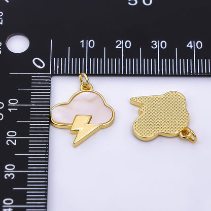 24K Gold Filled 19.5mm Shell Pearl Thunder Lightning Bolt Cloud Charm | AH565