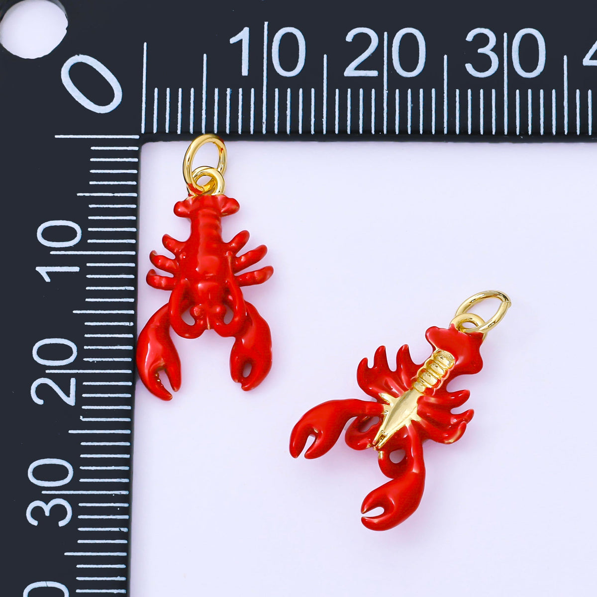 24K Gold Filled 20mm Red Enamel Sea Crawfish Lobster Animal Mini Charm | AF1512