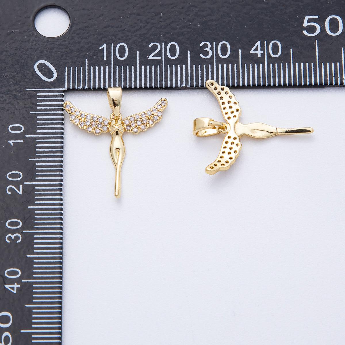 18K Gold Filled 20.5mm Micro Paved CZ Woman Angel Pendant | AF1219