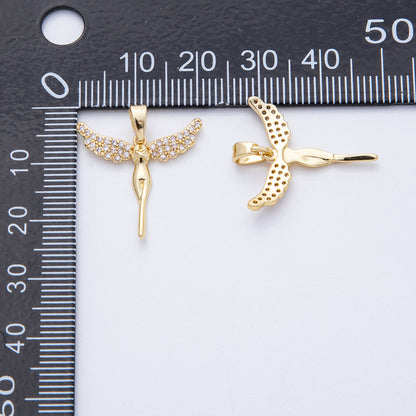 18K Gold Filled 20.5mm Micro Paved CZ Woman Angel Pendant | AF1219