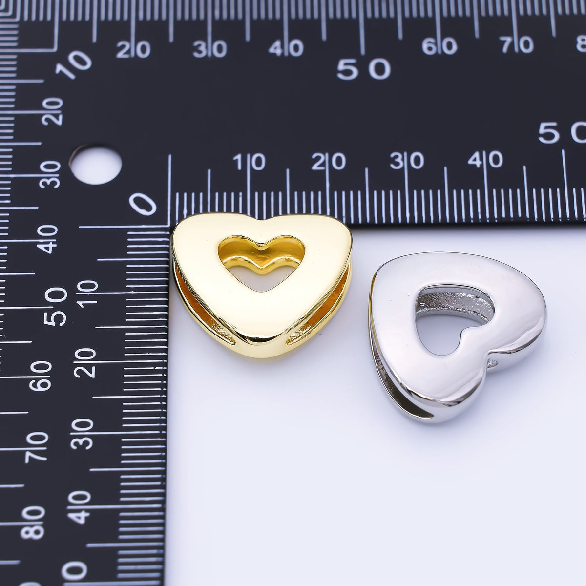 24K Gold Filled 20mm Cord Chubby Open Heart Bead in Gold &amp; Silver | B862