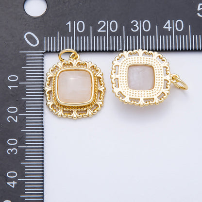 16K Gold Filled 21mm Moonstone Square Gemstone Artisan Bezel Charm | Charms-00699