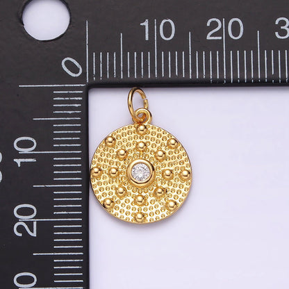 14K Gold Filled 20mm Clear CZ Hammered Beaded Bubble Round Charm | AC1150