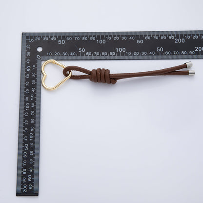 Stainless Steel 205mm Brown Leather Knot Cord Heart Push Gate Keychain Accessories | WB-00185