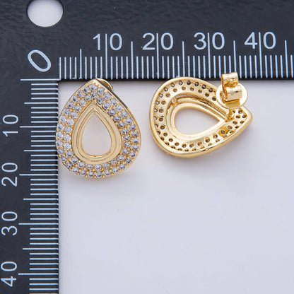 18K Gold Filled 20mm Open Micro Paved CZ Teardrop Stud Earrings | AD1601